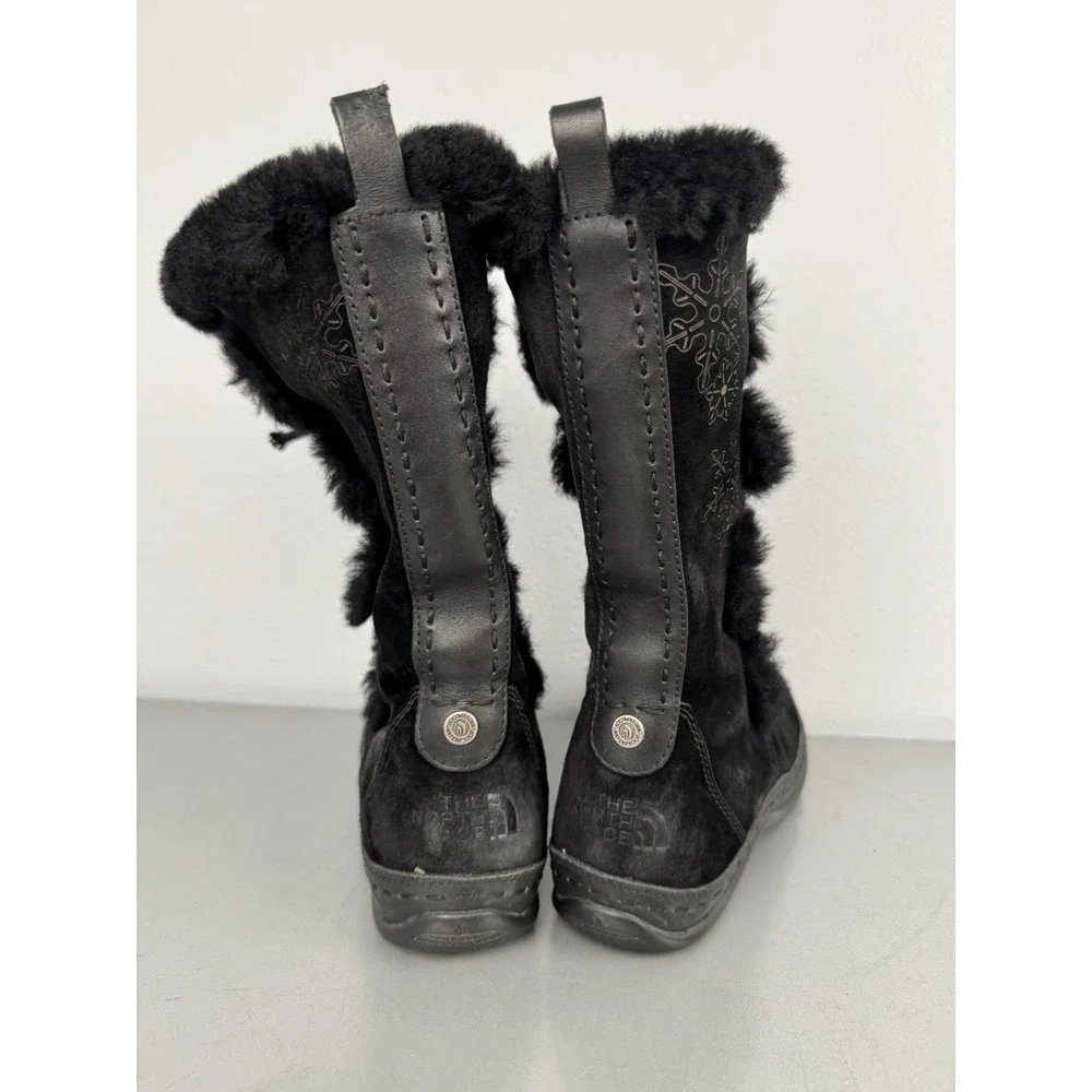 North Face Black Winter Boots Womens‎ 7 Insulated Suede Sheepskin Shearling Snow